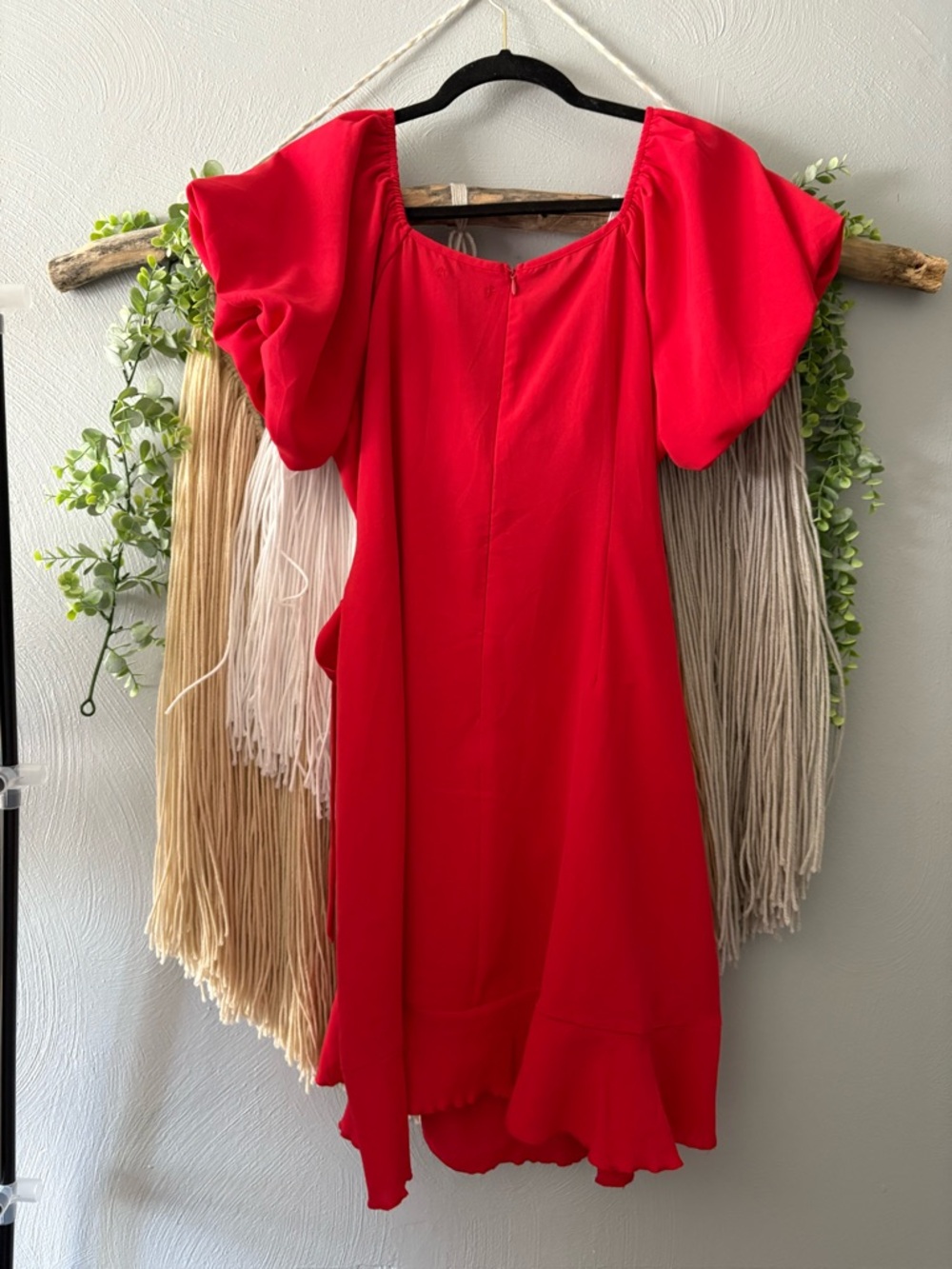 ✨ Buy One Get One Free ✨Red Puff-Sleeve Wrap Mini Dress - Picture 2 of 5